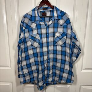 Plains Big Man 2XL Blue Plaid Western Cowboy Pearl Snap Shirt Long Sleeve